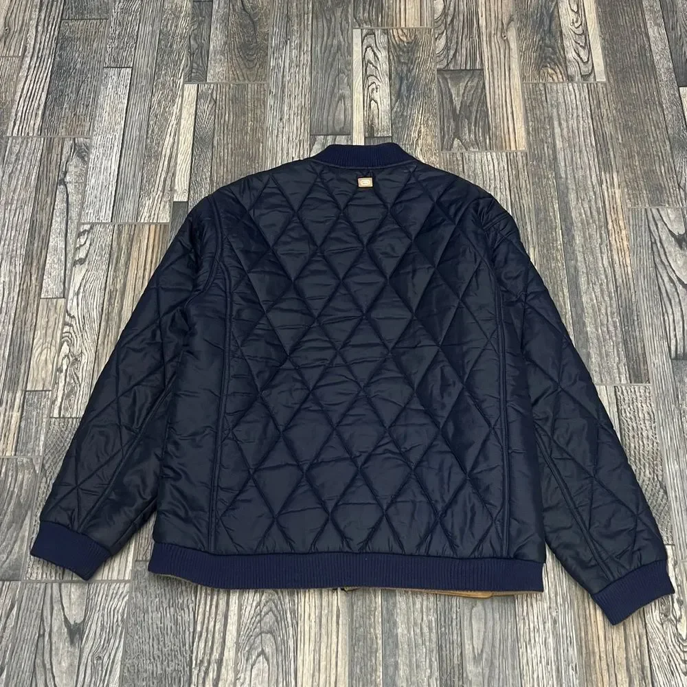 🔥🔥 Vintage‎ Y2K ECKO UNLTD. Quilted Puffer Bomber Jacket - Navy Blue/Gold - Sz